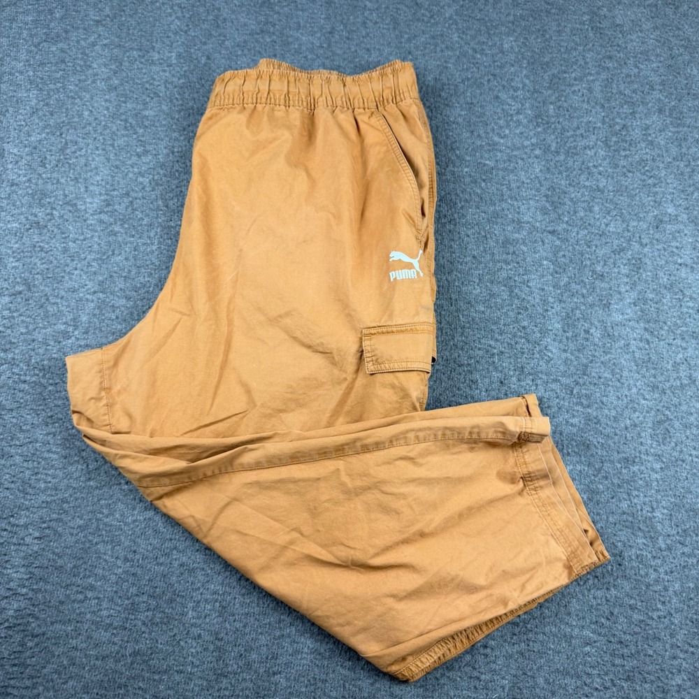 Puma Women's XXL Tan Cargo Pants Elastic Waist‎ Relaxed Fit Cropped Tapered Leg